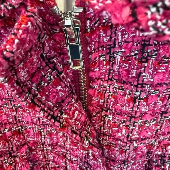 Rachel Zoe Pink Tweed Bouclé Cropped Zip Jacket Blazer S - Picture 6 of 13